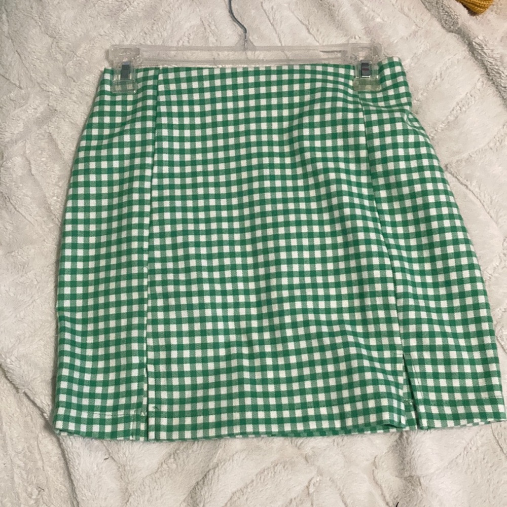 Green Mini Plaid Skirt